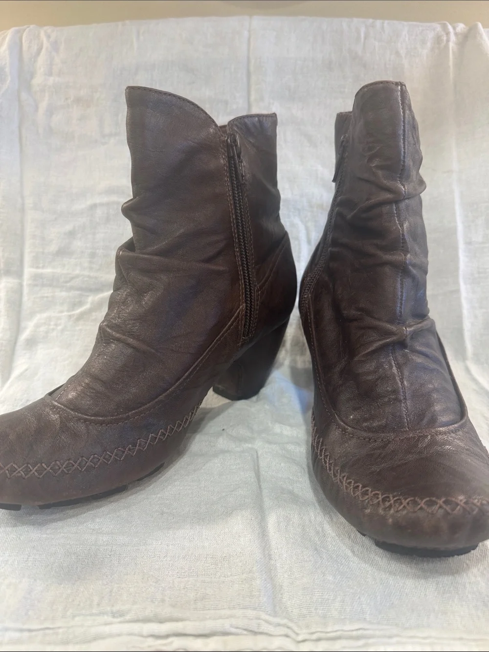 Indigo Brown leather Slouchy Ankle Booties with Side Zip